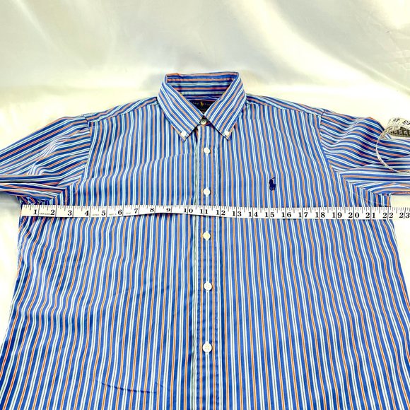 Polo Ralph Lauren Men's Medium Button Up Purple Orange Bar Stripe 120's Poplin - Picture 6 of 12